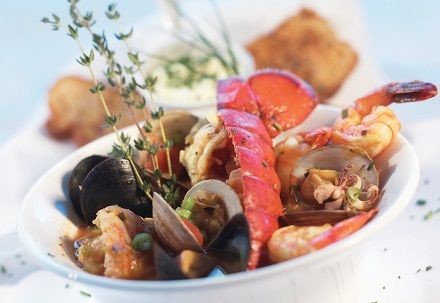 a bowl of seafood soup