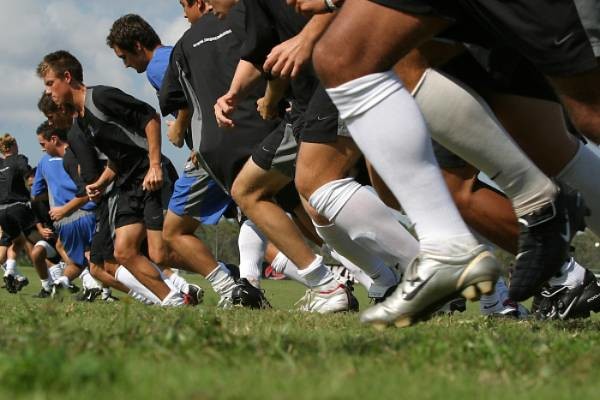 Soccer team doing drills