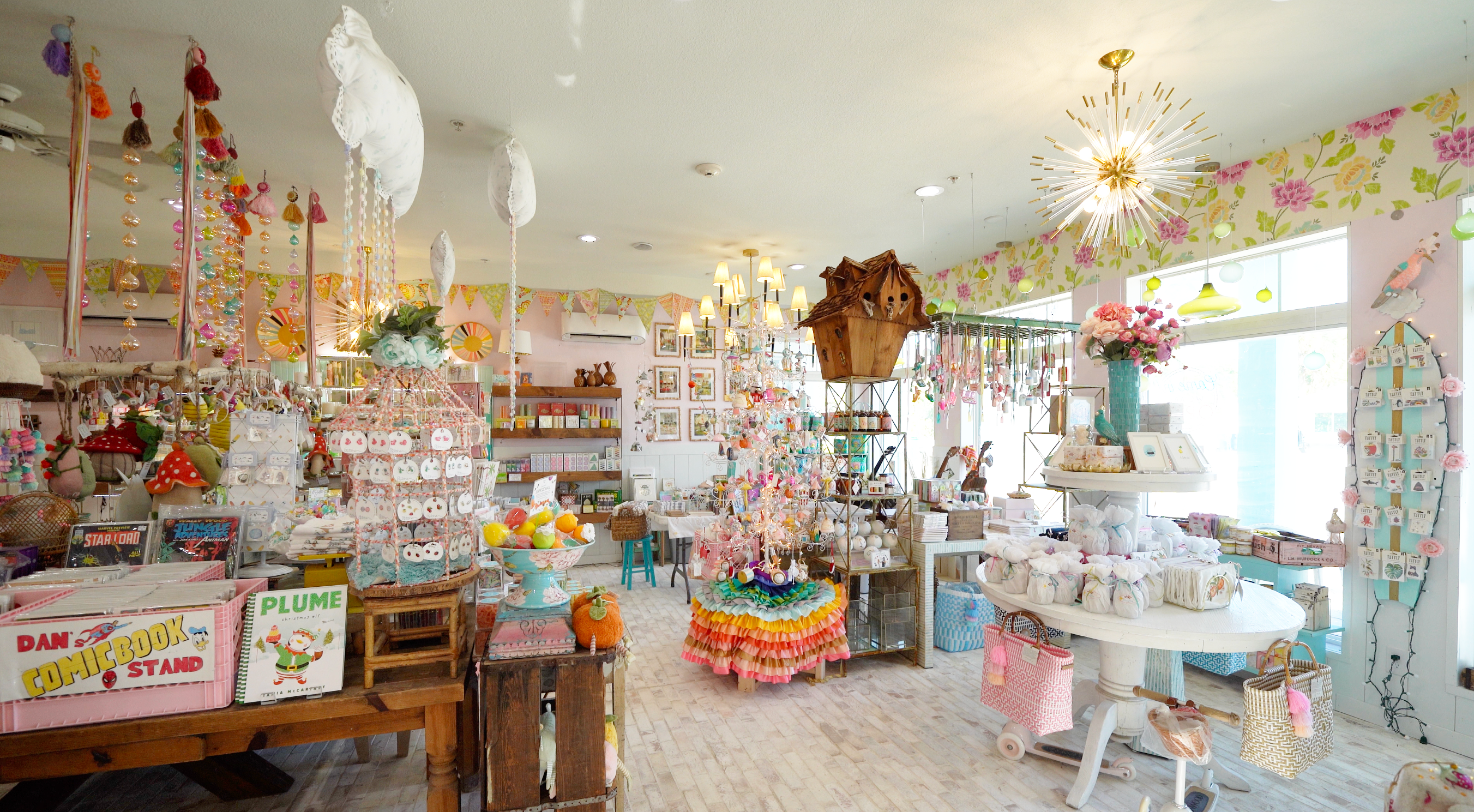 the bright and colorful shop interior of Shiny Fish Emporium