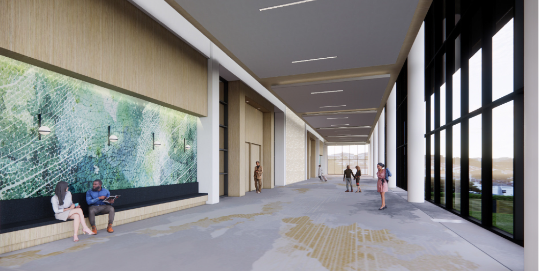 A rendered image depicts one of the seating areas people can use to work and mingle in the newly renovated Bradenton Area Convention Center in Florida's Gulf Coast.