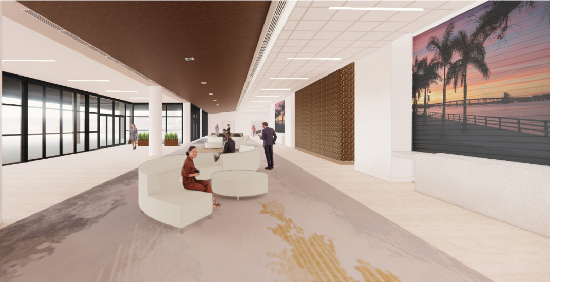 A rendered image depicts one of the comfy seating areas found in the newly renovated Bradenton Area Convention Center in Florida's Gulf Coast.