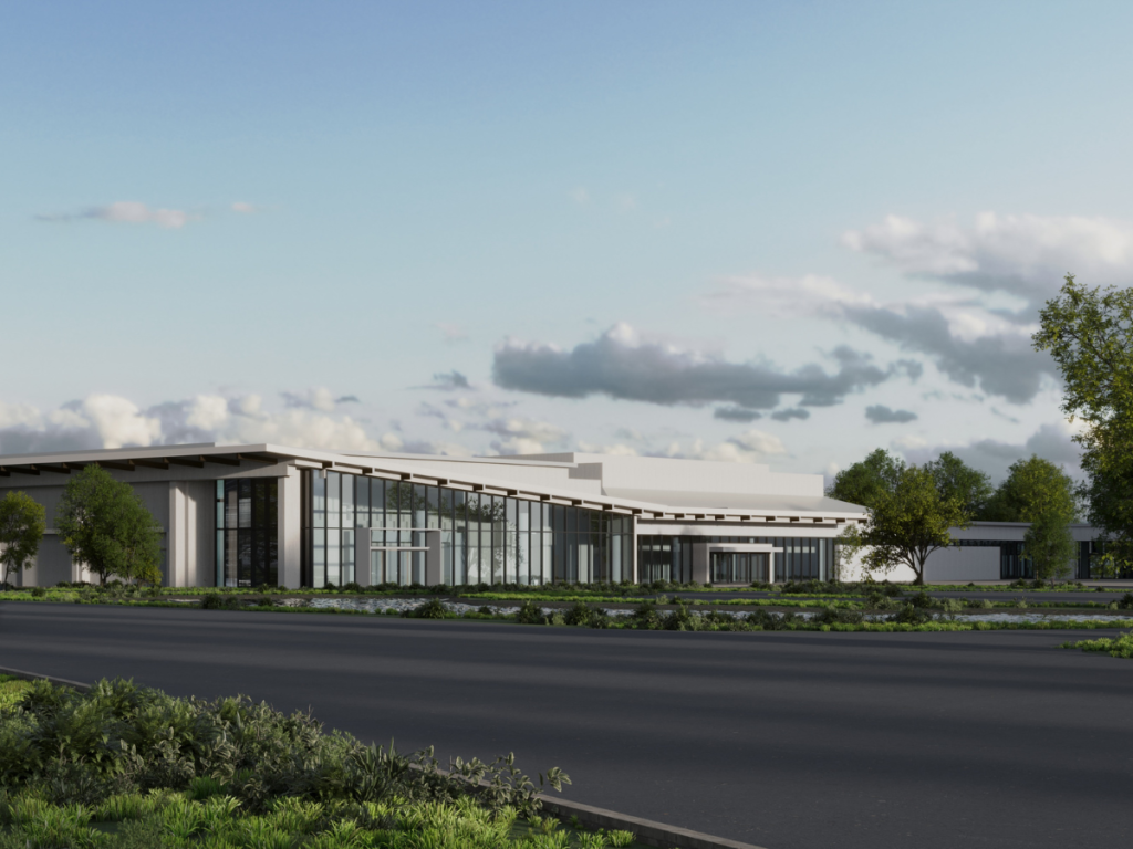 A rendered image of the newly renovated Bradenton Area Convention Center in Florida's Gulf Coast showcases the reimagined exterior and the lush landscapes that surround the venue.