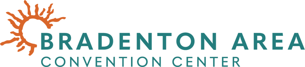 The Bradenton Area Convention Center brand logo features an orange sun with teal text.