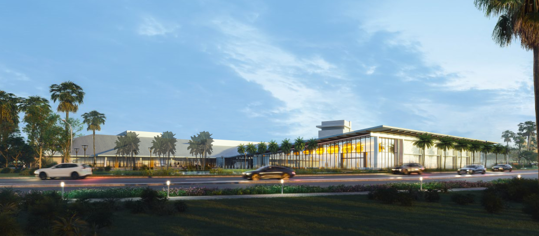 A rendered image of the newly renovated Bradenton Area Convention Center in Florida's Gulf Coast showcases the reimagined exterior, convenient parking, and lush landscapes that surround the venue.